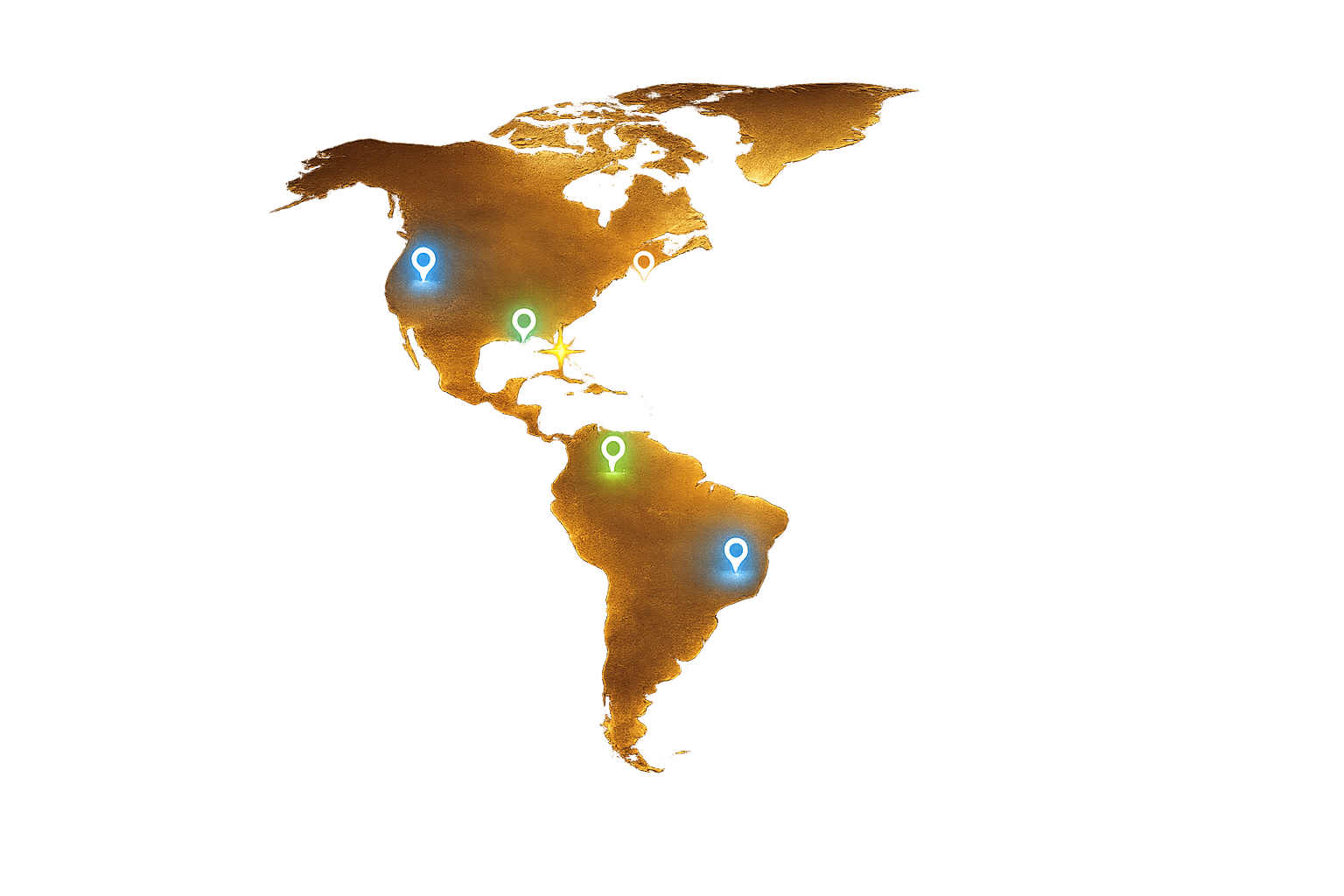 Map of North and South America showing Aglare USA service and distribution coverage