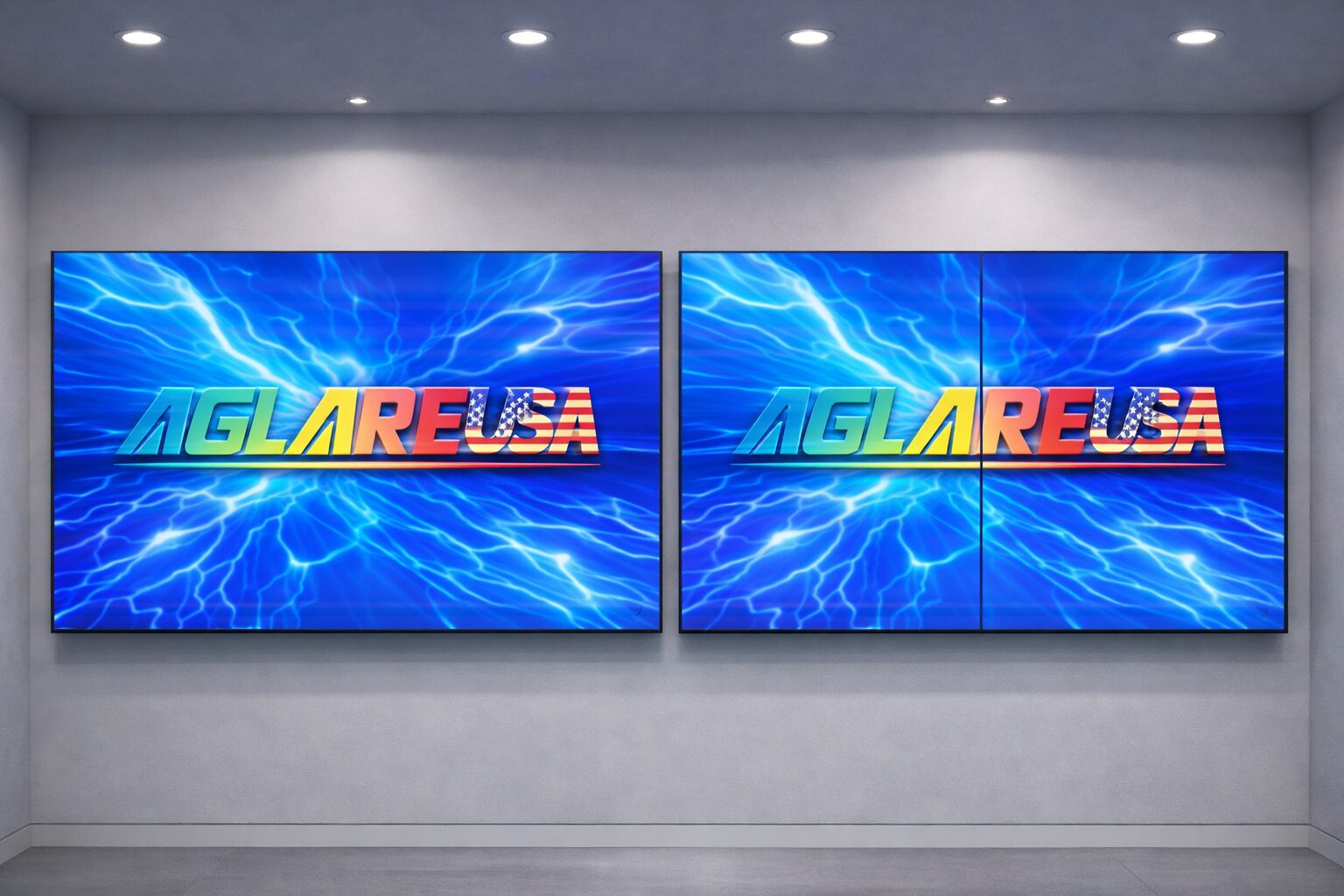 Indoor LED display screens and commercial LED lighting products in a modern wholesale showroom